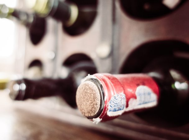 Soft focus on Vintage empty wine bottle - Vintage filter